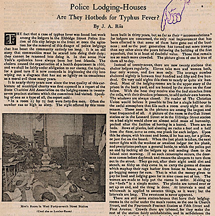 “Policy Lodging-Houses: Are They Hotbeds for Typhus Fever?” by J.A. Riis. Christian Union, Jan. 14, 1893.